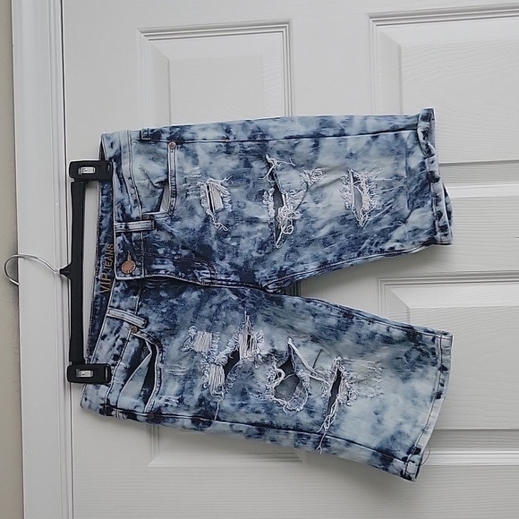VIP Jeans Distressed Bermuda Denim Shorts - Picture 1 of 10